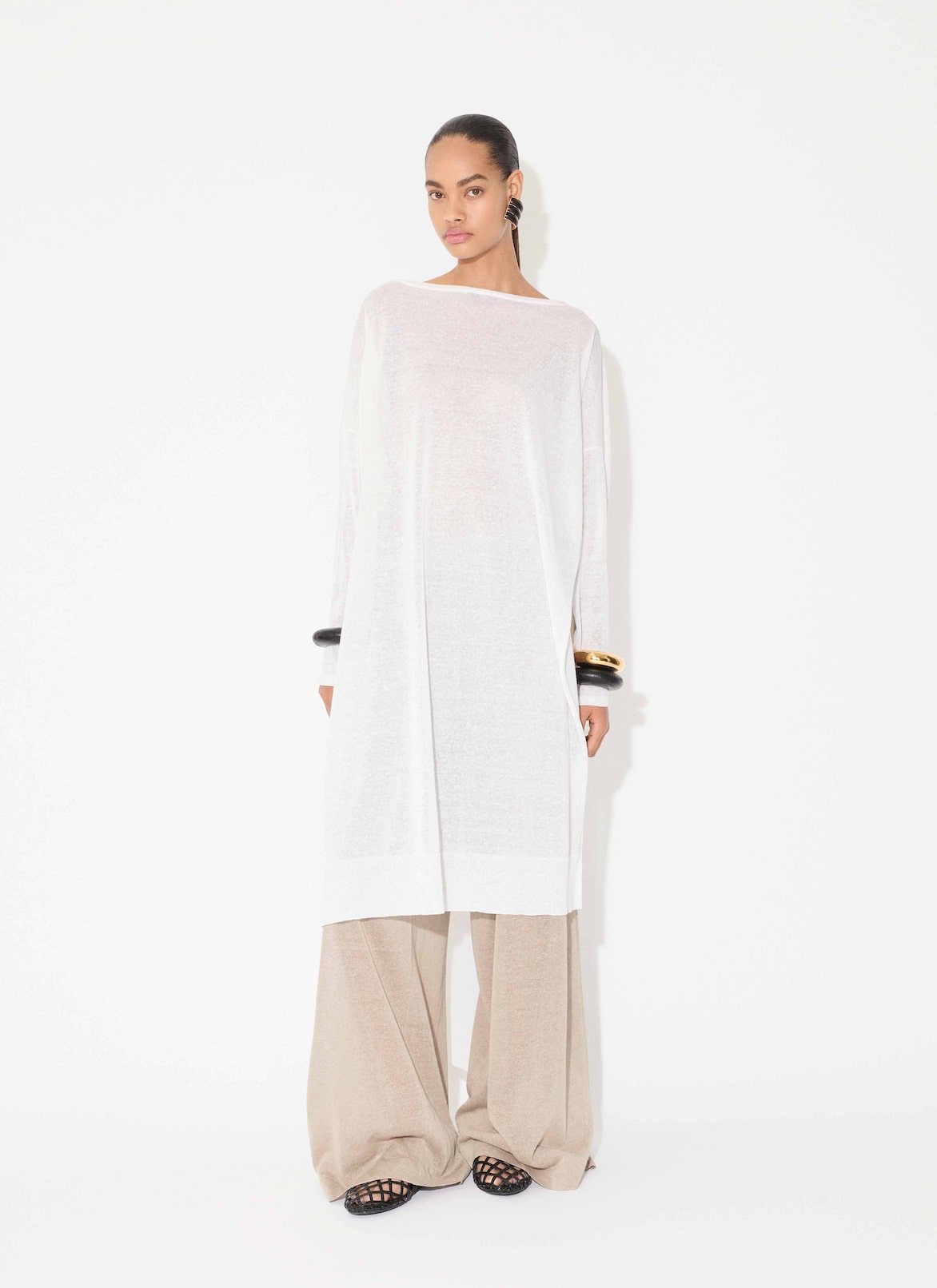SILK LINEN KAFTAN DRESS ALAÏA WHITE SILK LINEN KAFTAN DRESS